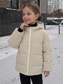 Hapijoa Young Girl Versatile Fashion Zipper Long Sleeve Hooded Padded Coat Winter - Beige - View 2