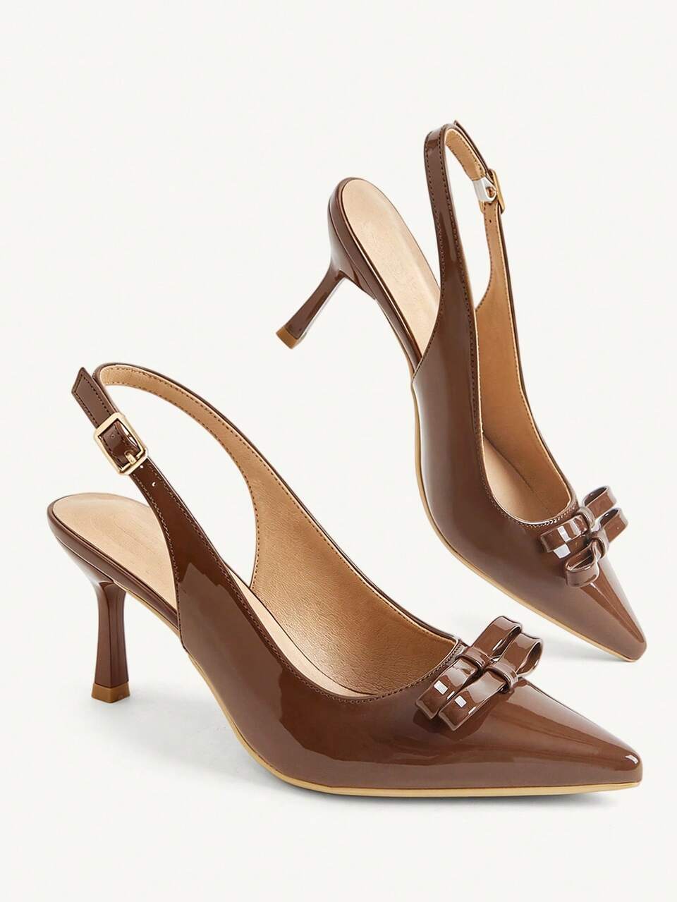 CUCCOO CHICEST Brown Pointed Stiletto Slingback Bow Women's High Heels Shoes Commuting Fashion Elegant Simple Daily Versatile Women's Shoes Banquet