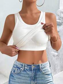 SHEIN Raffinéa Camiseta ajustada y sexy minimalista con diseño de fénix acolchada y acanalada - Blanco - Ver 3