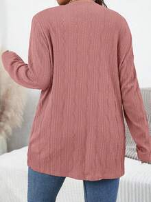 SHEIN Essnce Chaqueta de talla grande casual de otoño de unicolor con doble bolsillo - Rosa vieja - Ver 2