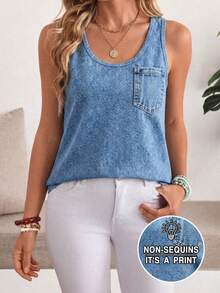 EMERY ROSE Camiseta de tirantes regular para mujer, estilo retro con estampado azul, diseño de estampado, uso casual diario, camiseta de tirantes de verano, estilo de viaje, elegante - Multicolor - Ver 1