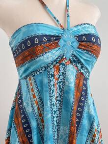 Elamini Vestido de vacaciones con estampado multicolor de moda para mujer - Multicolor - Ver 4