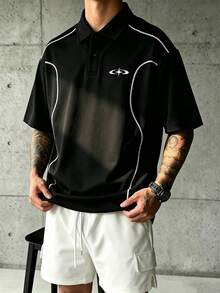 Sport MetroGents Kaos Polo Olahraga Lengan Pendek Pria dengan Trim Kontras - Hitam - View 6