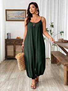 Weeklong Mono casual texturizado holgado con fruncido para otoño - Verde militar - Ver 4