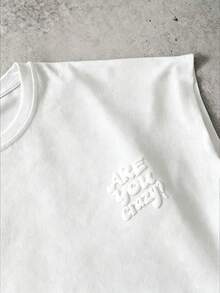 Manfinity Roghcode Camiseta sin mangas casual de verano para hombre con letras en relieve - Blanco - Ver 4