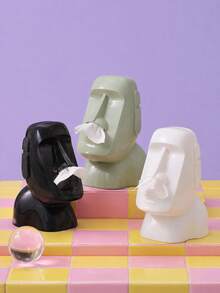 Zazumi 1PC Creative Easter Island Moai Statue Tissue Box Holder, Premium Waterproof Resin With Smooth Glossy & Speckled Matte Finish, Exquisite 3D Stone Head Sculpture Design, Multi-Functional Facial Tissue Dispenser Napkin Storage Organizer - Multicolor - View 1