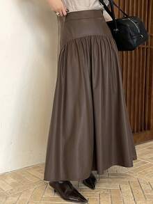 DAZY Women's PU Leather Casual Long Skirt - Brown - View 8