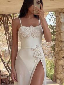 Bonvoyette Spring/Summer Girls Vacation Influencer Solid Color Starfish Design One-Piece Swimwear With Beach Cover-Up Set - Apricot - View 4