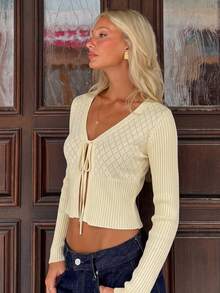 MainGRL Women's Solid Color Casual Versatile Daily Wear Cardigan - Light Yellow - View 3