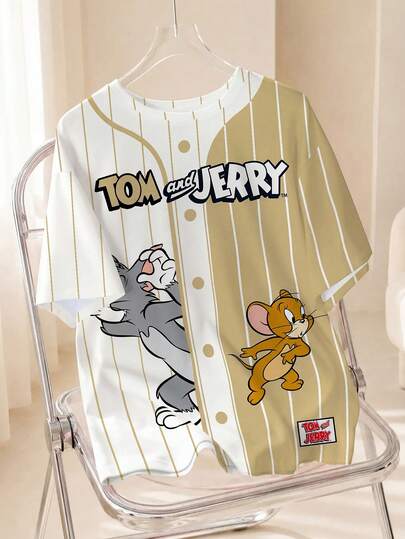 TOM & JERRY X SHEIN Men's Cartoon Print Loose Casual Short Sleeve T-Shirt