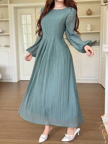 Feyla Vestido largo elegante de unicolor para mujer - Verde - Ver 5