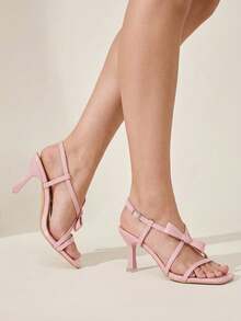 CUCCOO CHICEST Pink Thin Heel Square Toe Bow With Women's High Heels Summer - Pink - View 3
