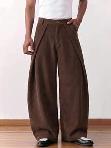 SWAVVY Men's Casual Versatile Solid Color Curved Leg Long Pants - Coffee Brown - View 2