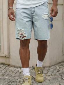 Manfinity EZcore Men's Summer Plus Size Slim Fit Denim Shorts - Light Wash - View 3