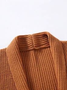 Manfinity Homme Cárdigan de manga larga con abertura frontal de punto acanalado de estilo grunge para hombre, color marrón otoño, estilo vintage - Marrón - Ver 3