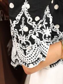 Zaforene Women's Polka Dot Floral Embroidered Pattern Casual Vintage Elegant Daily Wear Garden Party Tea Party Anniversary Blouse Black White Autumn - Apricot - View 4