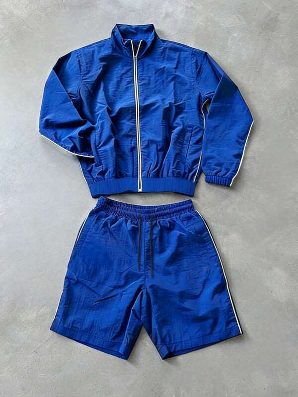 Sport MetroGents ชุดเสื้อแจ็คเก็ตมีซิปและกางเกงขาสั้นสำหรับผู้ชาย, ชุดออกกำลังกาย