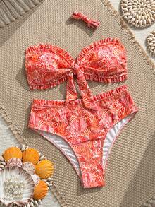 SHEIN Swim Spring/Summer Fashion Beach Vacation Shell Print Bikini Set - Multicolor - View 4