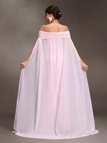 Cheriluna Maternity Maternity Off-Shoulder Solid Color Fashion Photography Dress - Pink - View 2
