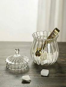 Haus Hana 1pc European-Style Transparent Circle Sugar Jar Made Of Glass, Suitable As A Storage Container For Creative Tea Leaves, Coffee Beans, And Dried Fruits.Ramadan - Multicolor - View 1