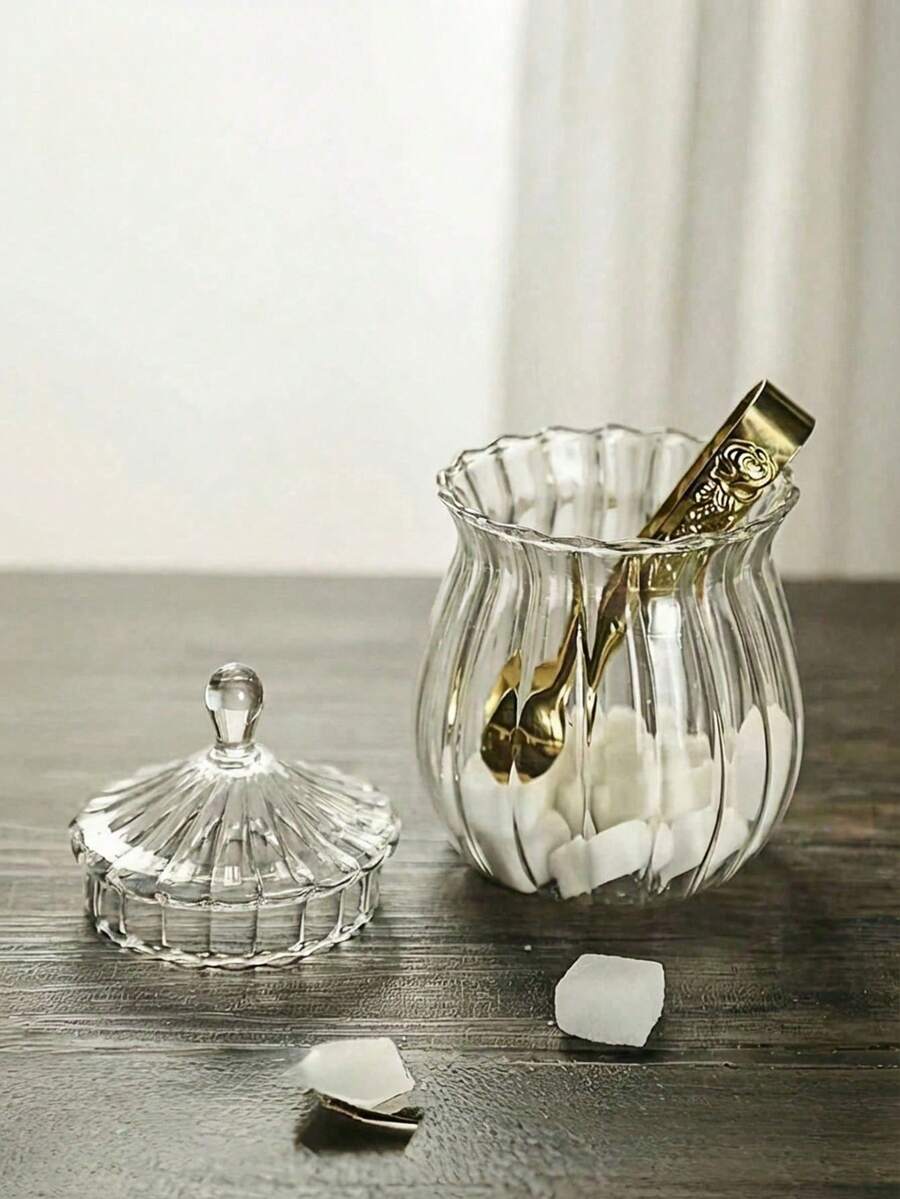 Haus Hana 1pc European-Style Transparent Circle Sugar Jar Made Of Glass, Suitable As A Storage Container For Creative Tea Leaves, Coffee Beans, And Dried Fruits.Ramadan - Multicolor - View 1