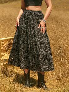 Freevana Damen Große Größen Langer Schwarz & Weiß Polka Dot Mehrschichtiger Kuchenrock A-Linie Locker Elegant Lässig Romantisch Frühling Sommer Frühherbst Oberbekleidung - Schwarz und Weiss - Übersicht 13