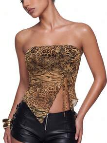 SHEIN ICON Cheetah Print Women Asymmetric Hem Leopard Print Mesh Cami Y2K Graphics Going Out Top - Multicolor - View 3