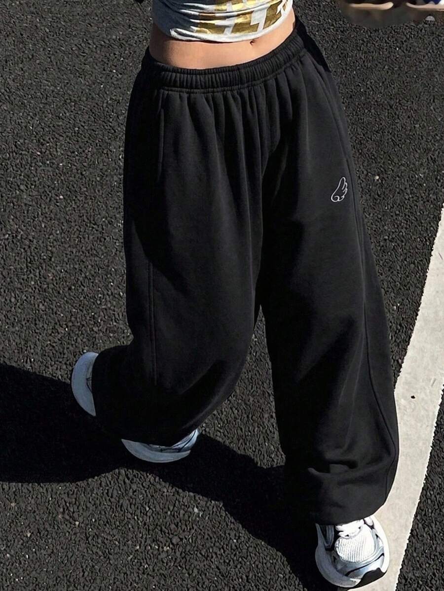DAZY Women's Casual Wide Leg Sweatpants, American Style - Black - View 1