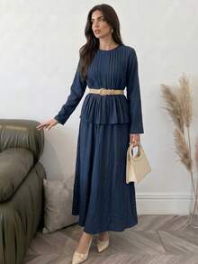 Solavon Conjunto de 2 piezas de camisa y falda de unicolor para mujer - Azul Marino - Ver 6