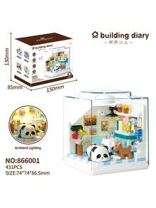 POKOJA LAND Cute Panda House Mini Landscape Building Blocks, Panda Living Room Kitchen Bedroom Bathroom DIY Bricks Set, Desktop Ornament, Perfect Holiday Gift - Multicolor - View 6