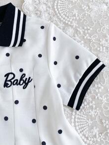 SHEIN 女嬰白色休閒洋裝 1件，羅紋領口、羅紋袖口，適合居家、休閒、戶外、運動、派對 - 黑與白 - 查看 6