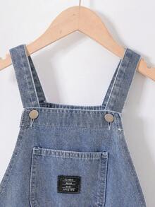 SHEIN Playful Pals 幼兒牛仔連身褲，中性款，四季皆宜，嬰兒藍復古色，休閒舒適風格，柔軟棉質，適合日常穿著、度假、上學 - 中等水洗藍 - 查看 7