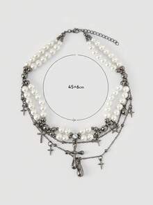 MortiRose A Fashionable Light Luxury Versatile Casual Goth Punk Spice Girl Design Feeling Water Drop Cross Multi-Layer Necklace - Gun Black - View 8