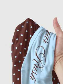 ROMWE Y2K Celana Pendek Wanita Seksi Berpotongan Rendah Motif Polkadot Cokelat dengan Slogan - Biru - View 5