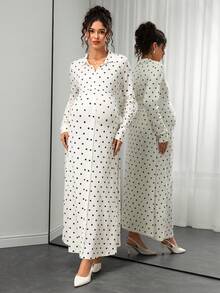 SHEIN Elegant Maternity Polka Dot Print Maternity Commuter Dress Autumn Photoshoot Baby Shower - Apricot - View 6
