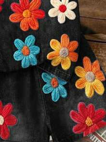 Conjunto de 2 piezas para niña preadolescente, camiseta de manga corta con cuello redondo y shorts holgados, estilo casual y lindo, con textura y estampado floral menudo, todo negro, floral campestre, para verano - Multicolor - Ver 6