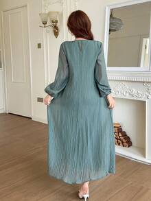 Feyla Vestido largo elegante de unicolor para mujer - Verde - Ver 4