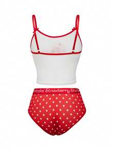 Strawberry Shortcake | ROMWE Conjunto de lencería inalámbrica talla grande con estampado lindo de fresa, sujetador y bragas - Multicolor - Ver 2