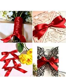 1 Rollo de Cinta de Satén de Poliéster - Caja de Regalo, Caja de Caramelos, Caja de Pastel, Cinta de Decoración de Flores Frescas (Teñida a Máquina con Ligera Diferencia de Color) - Rojo brillante - Ver 3