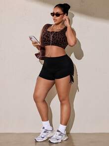 SHEIN Rhythm Era Women's Plus Size Leopard Print Casual Daily Gym Gym Sports Sports Bra Gym Sports Chocolate Brown Summer Gym Sports - Brown - View 8