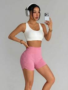 Sovereign Charm Women's Pink Seamless Yoga & Sports Shorts - Pink - View 4