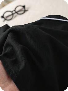 SHEIN 男女嬰兒 100% 純棉 純白色 素色貼袋長袖上衣與直筒長褲 舒適柔軟休閒寬鬆居家睡衣套裝 2件組 適合春夏秋冬 - 黑色 - 查看 11