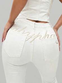 BABYPHAT Low Waist Stretch Denim Bootcut Flare Jean With Signature Logo Waistband Detail Spring Summer Vintage Y2K Style - White - View 8