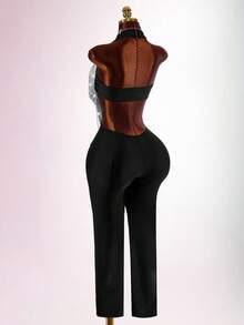 Amplova Women's Deep V Sexy Fitted Halter Neck Dark Style Tassel Jumpsuit - Black - View 9