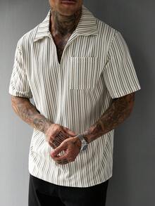 SLATEMANN 男士條紋短袖休閒口袋襯衫 - 彩色 - 查看 6
