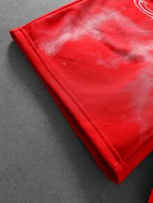 ROMWE MEN Street Life Teen Boy Casual Letter Print Drawstring Waist Pocket Shorts - Red - View 5