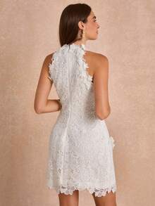 Enchnt Premium Summer Romantic Women's Elegant White Short Lace Floral Elegant Dress,Graduation Dress,Wedding Dress,Vacation Dress,Festival Outfits - White - View 3