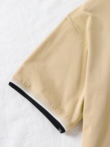 Teen Boys Khaki Short Sleeve T-Shirt + Black Long Pants, Small Horse Rider Embroidery On Chest, Low-Key & Exquisite, Simple & Casual, Suitable For Beach Vacation, Back To School - Khaki - View 6