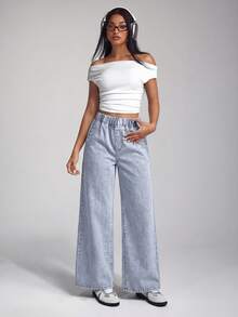 EMERY ROSE Jeans de pierna recta lavados casuales talla grande - Azul - Ver 3