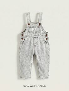 Cozy Pixies Baby Boy Letter Patch Pocket Design Denim Overalls - Light Grey - View 3